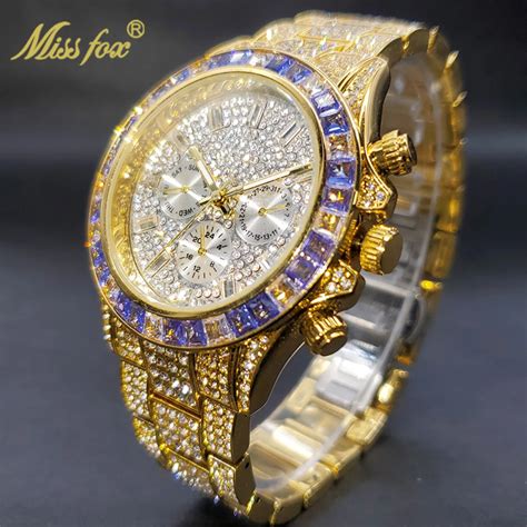 mens fake diamond watches|moissanite diamond watch men's.